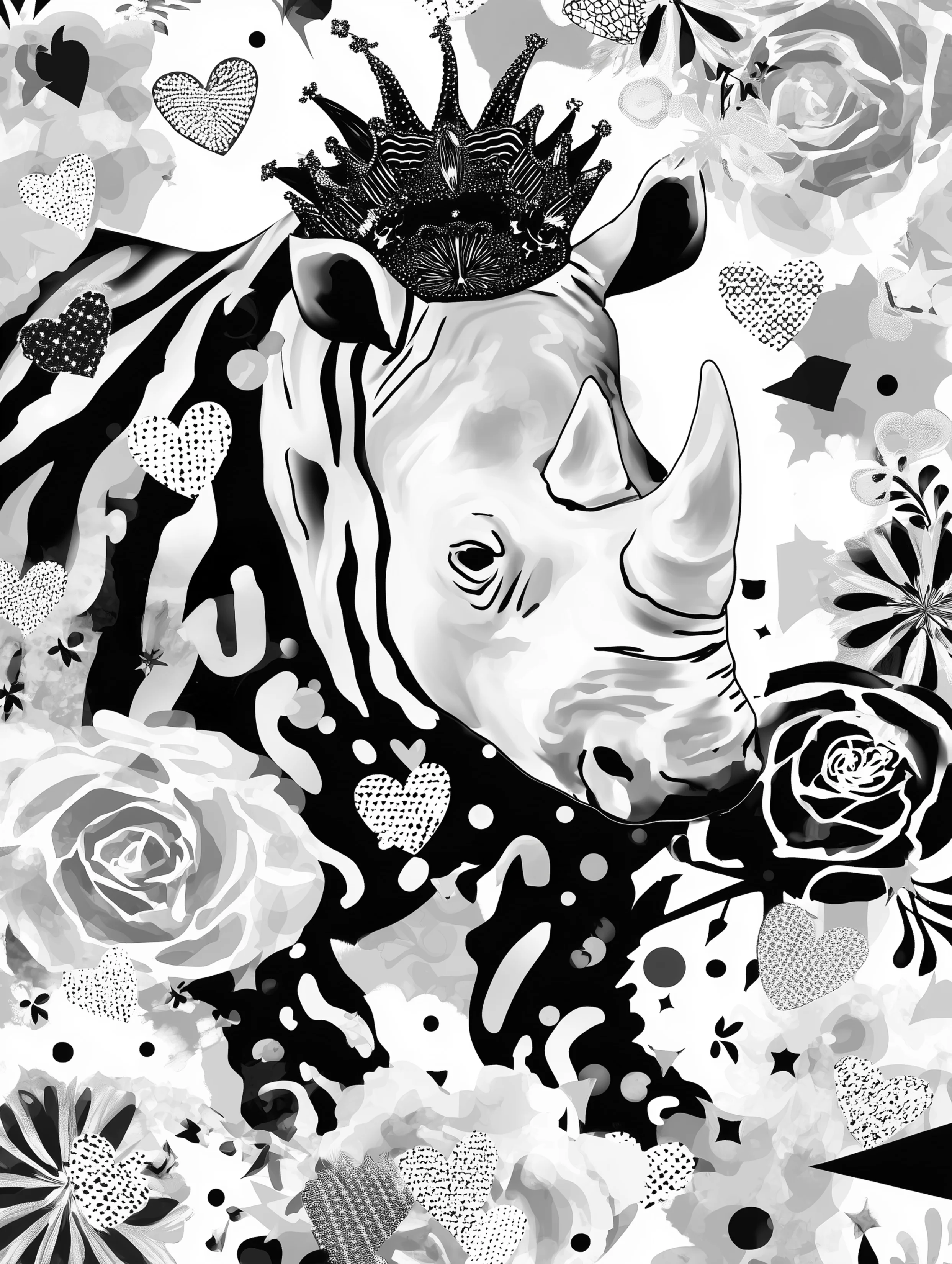 Free printable rhino coloring pages for adults featuring crowned rhino